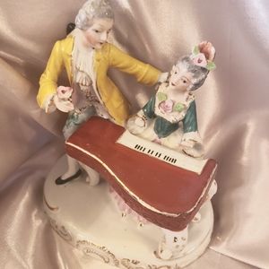 Porcelain Figurine Victorian Man Woman & Piano Hand Painted